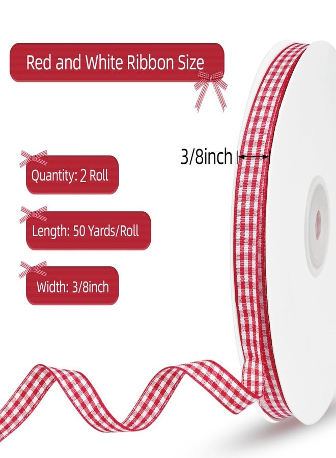 BharatBazaar 2PCS Ribbons for Gift Wrapping, Red and White Checkered Ribbon, 3/8 Inch x 50 Yard Roll for Gift Wrapping, Christmas Wreaths, Hair Bows, Home Decor, DIY Crafts - Image 3